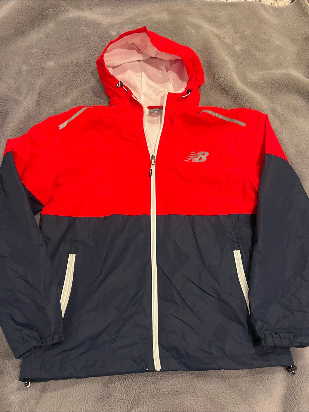 New Balance Men's M Red/Blue Colorblock Hooded Full-Zip Windbreaker Jacket